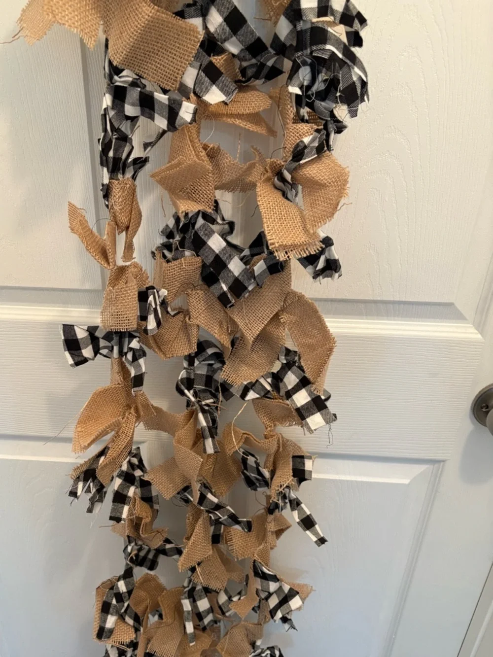 Three Black & White Buffalo Check and Burlap Garlands 70”